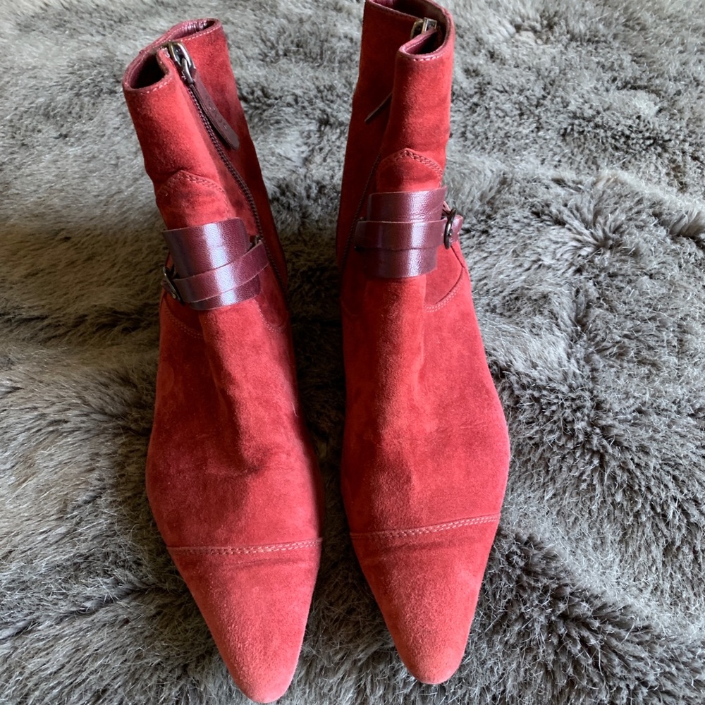 Tod’s Burgundy Suede leather trim Ankle Booties